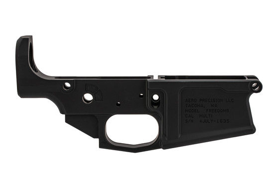 Aero Precision special edition M5 stripped AR10 lower with freedom engraving, black finish, and MULTI caliber marking